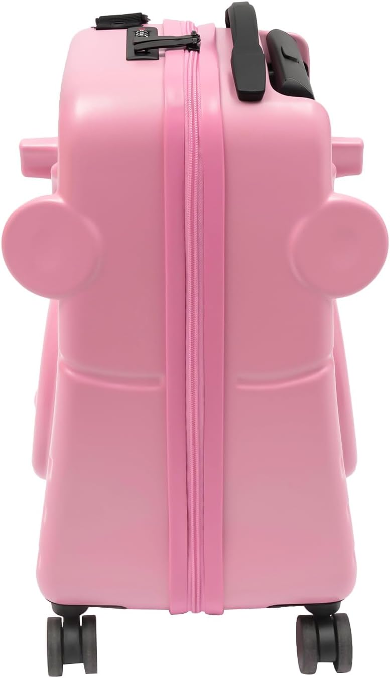 Ride-on Luggage, 20'/24' Carry on Suitcase with Universal Wheels Portable Trolley Luggage with Password Lock & Safety Belt, Unisex Riding Suitcase for Ages 3-6 within 180 lbs, Pink