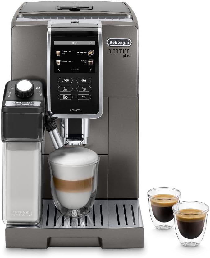 De'Longhi Dinamica Plus Connected Espresso & Coffee Machine with Automatic Milk Frother, 18 Recipes, Built in Grinder, App Compatible, LatteCrema Technology for Ideal Milk Texture, Color Touch Display