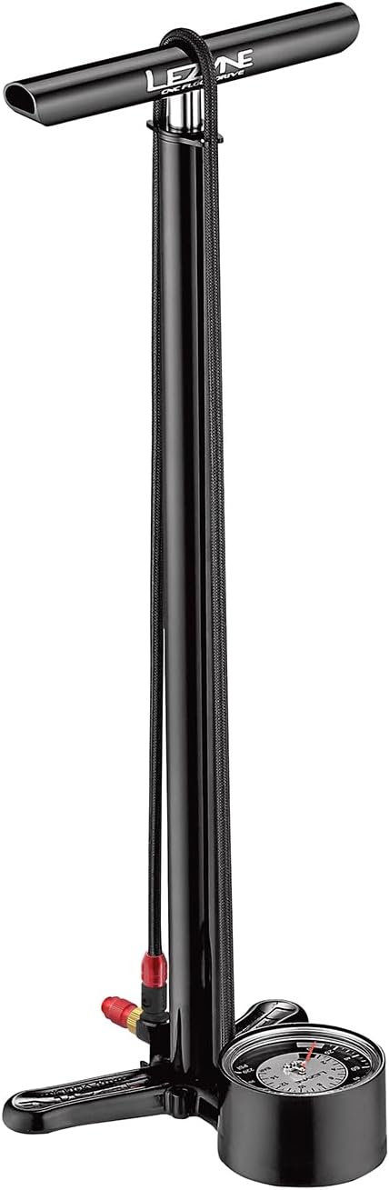 LEZYNE CNC Floor Drive 3.5 Bicycle Floor Pump with 3.5' Analog/Digital Gauge - CNC Machined Aluminum High Pressure 220PSI Tire Air Pump for Road/Track Bikes - ABS-1 Pro Chuck for Presta/Schrader Valve