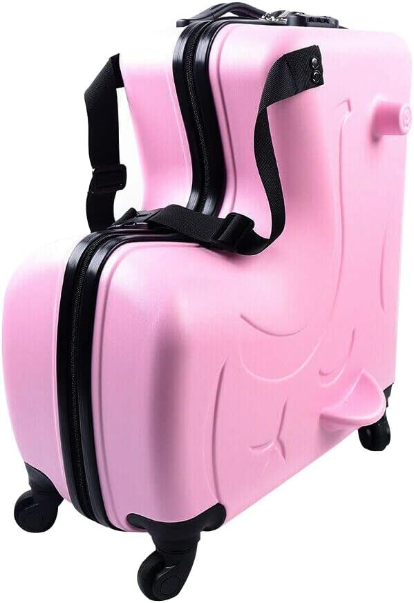CNCEST 20' Kid's Ride-on Travel Suitcase, Rolling Carry Trolley Luggage with Password Lock, Children's Ride On Trolley Gift (20' Pink)