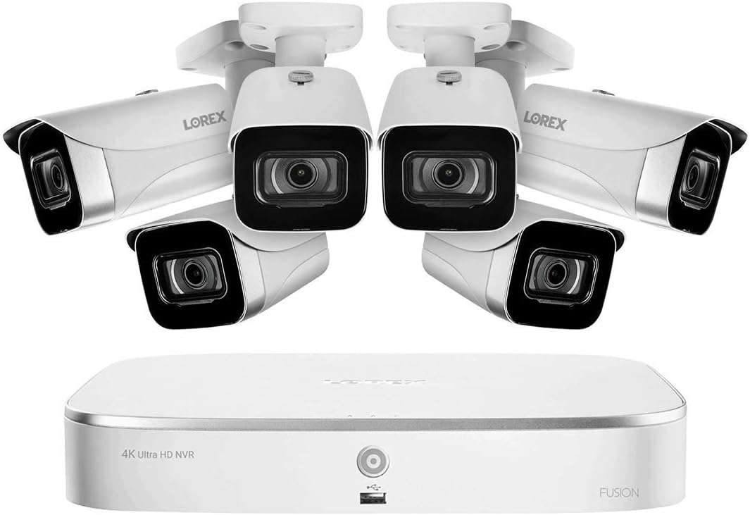 Lorex 4K 16-Camera Capable (8 Wired + 8 Fusion Wi-Fi) 2TB NVR System with 6 Weatherproof Bullet Cameras (White)