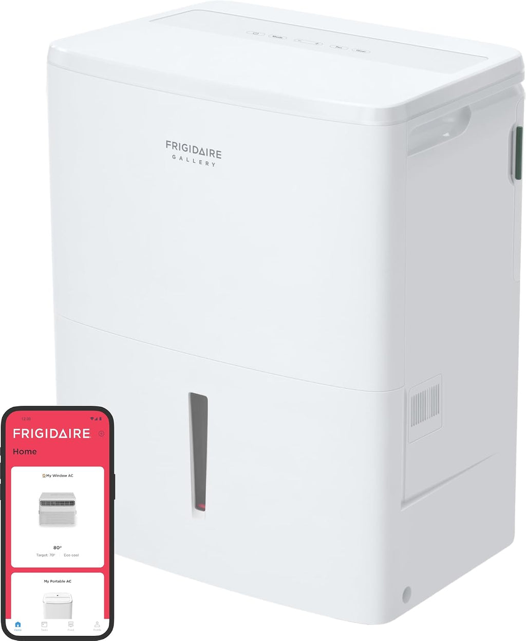 Frigidaire Gallery 2-in-1 50-Pint Portable Dehumidifier with Wi-Fi, Air Quality Monitoring for Medium/Large Rooms & Basements, Custom Humidity Control, Auto Shut Off, White