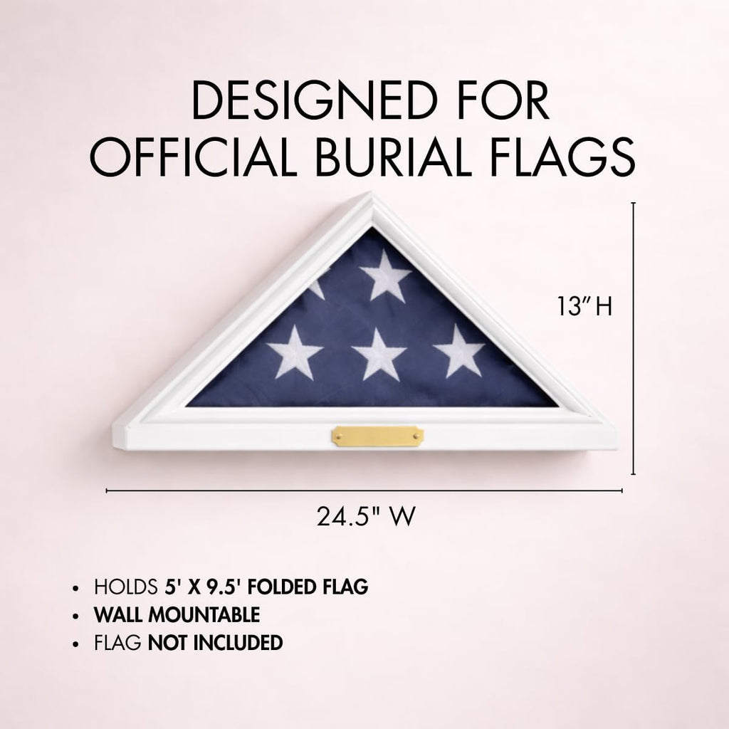 Bey-Berk Custom Personalized Solid Wood Triangle Glass Front Flag Display Case (White)
