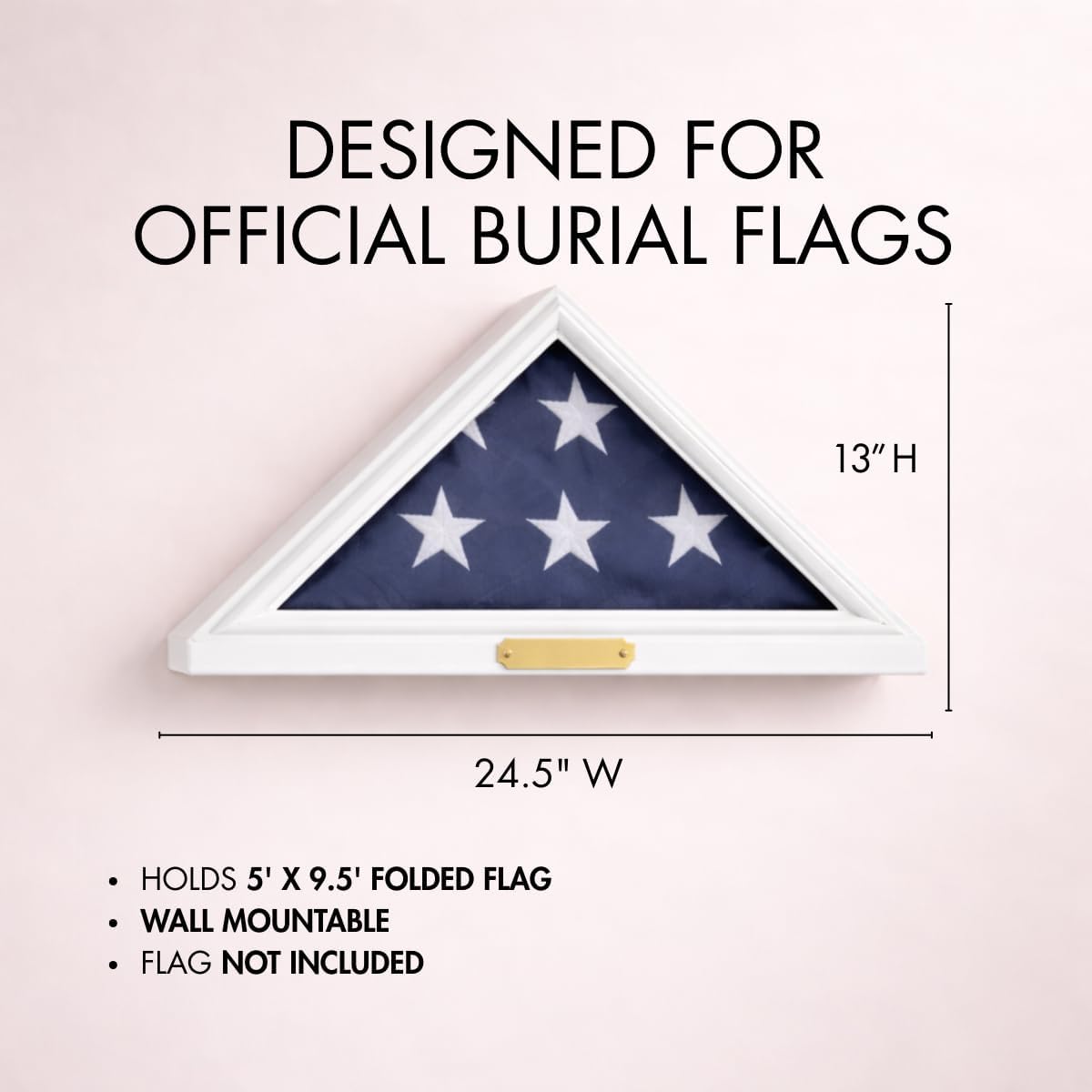 Bey-Berk Custom Personalized Solid Wood Triangle Glass Front Flag Display Case (White)