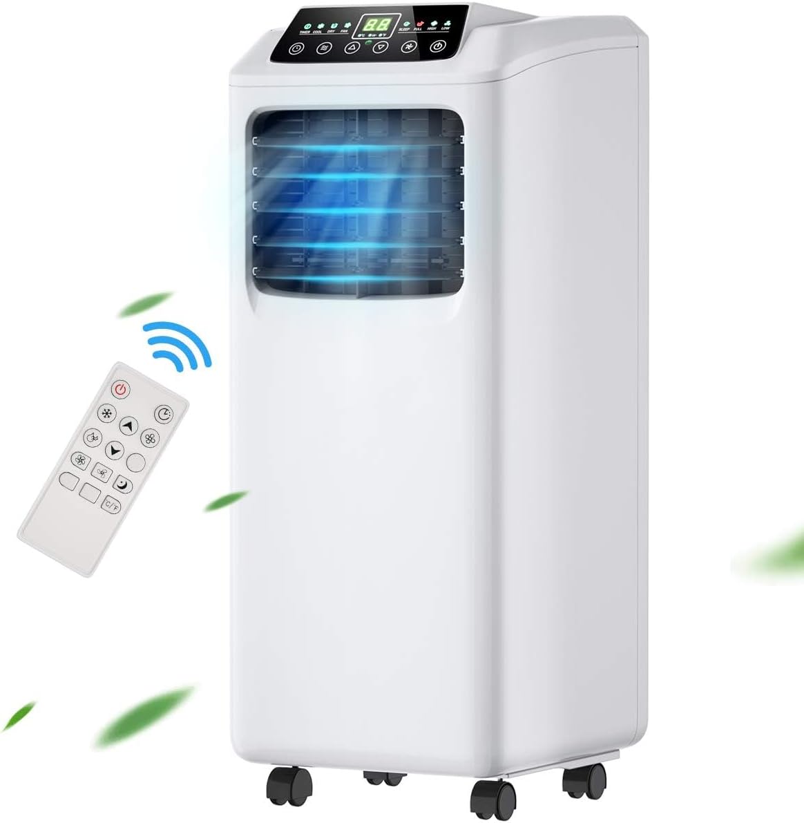 COSTWAY 8000 BTU Portable Air Conditioner, 3-in-1 Air Cooler w/Built-in Dehumidifier, Fan Mode, Sleep Mode, Remote Control& LED Display, Rooms Up to 230+ Sq. ft, for Home Office (White and Black)