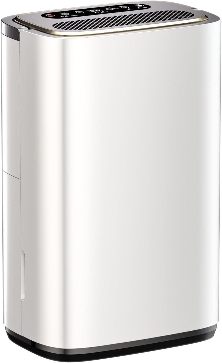 55 Pint Portable Dehumidifier with Drain Hose for Basements, 5,200 Sq. Ft. Dehumidifiers Auto Drain or Manual Drainage, Quiet Dehumidifier for Home with 6L Water Tank