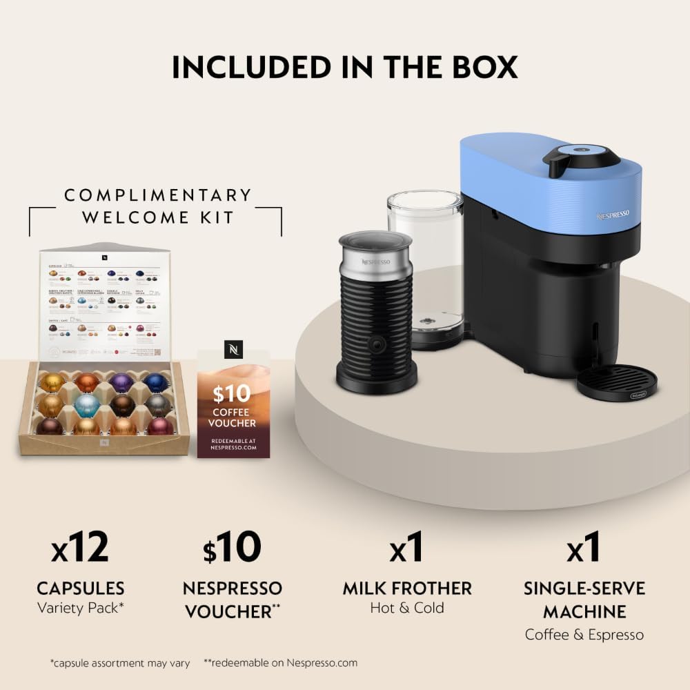 Nespresso Vertuo Pop+ Coffee and Espresso Machine by De'Longhi with Aeroccino Milk Frother, Pacific Blue