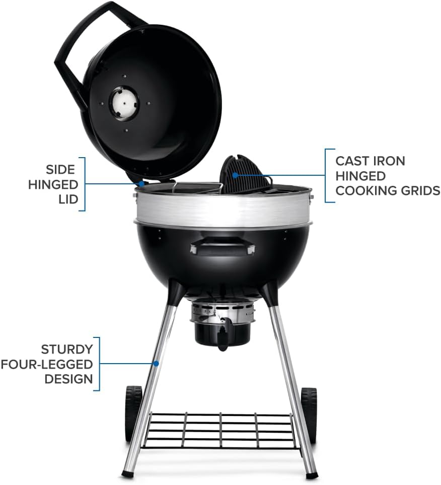 Napoleon PRO18 Compact Charcoal Kettle Grill, Black, Porcelain-Enameled Lid and Bowl, Chrome-Plated Cooking Grid