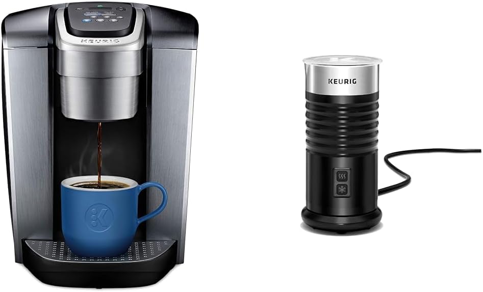 Keurig K-Elite Single-Serve K-Cup Pod Coffee Maker, Brushed Silver & Standalone Frother Works Non-Dairy Milk, Hot and Cold Frothing, 6 Oz, Black