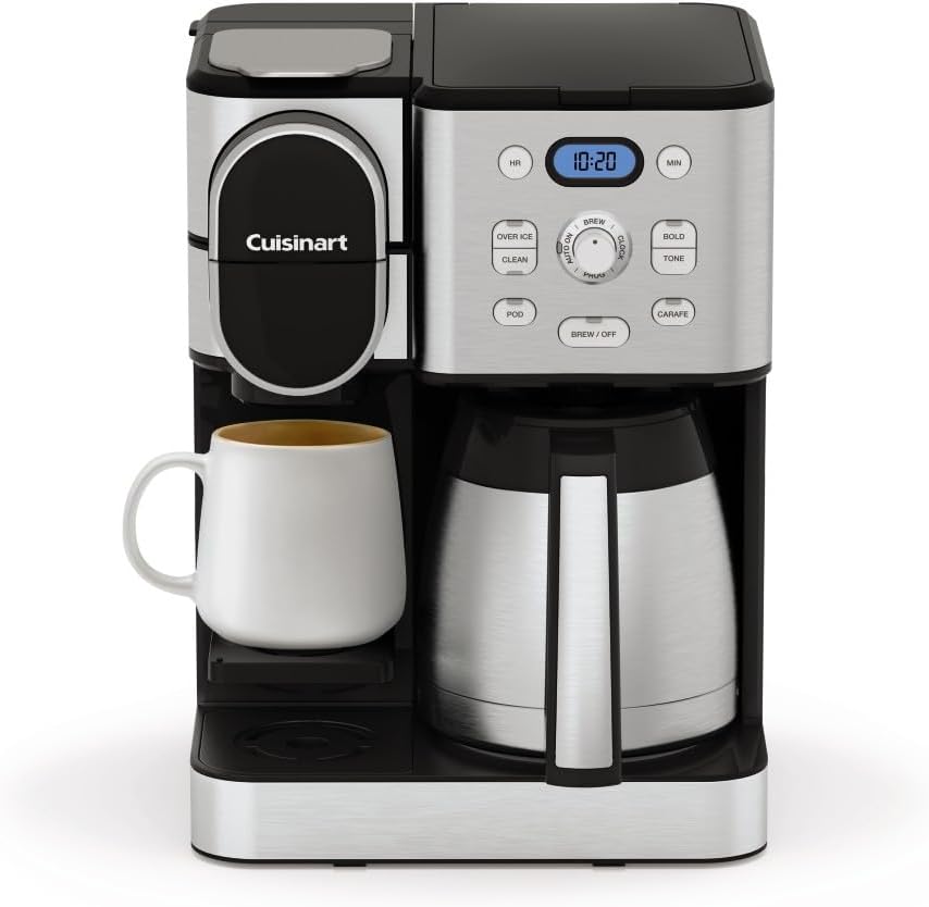 Cuisinart Coffee Center 10-Cup Thermal Carafe Drip Coffee Maker and Single-Serve Brewer with Over Ice Function, Fully Automatic Coffeemaker, Compatible with Single-Cup Pods, Black/Stainless, SS-21NAS