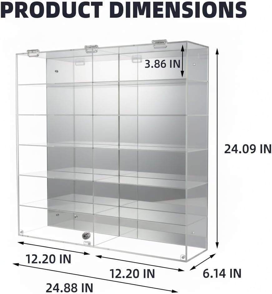 Display Case for 1:24 - 1:18 Scale Diecast Toy Model Cars Wheels Storage Showcase, 98% UV Protection, 4mm Thick Acrylic (Clear 1:18 Scale - 12 Slots) Hot Gifts