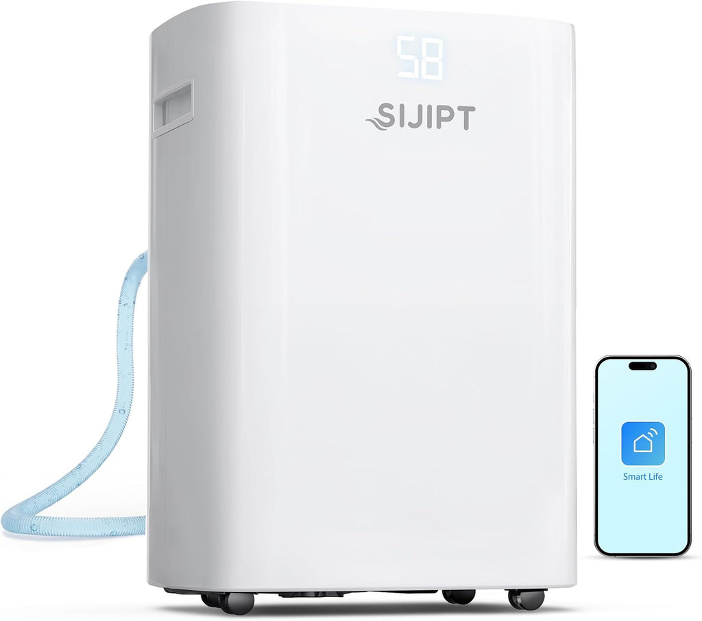 Dehumidifier for Basement, App-Controlled Dehumidifiers for Home with 6.56 Feet Drain Hose, 6000 Sq. Ft. Max 100 Pints Large Dehumidifier with Adjustable Humidity Control, Auto Shutoff, Auto Defrost