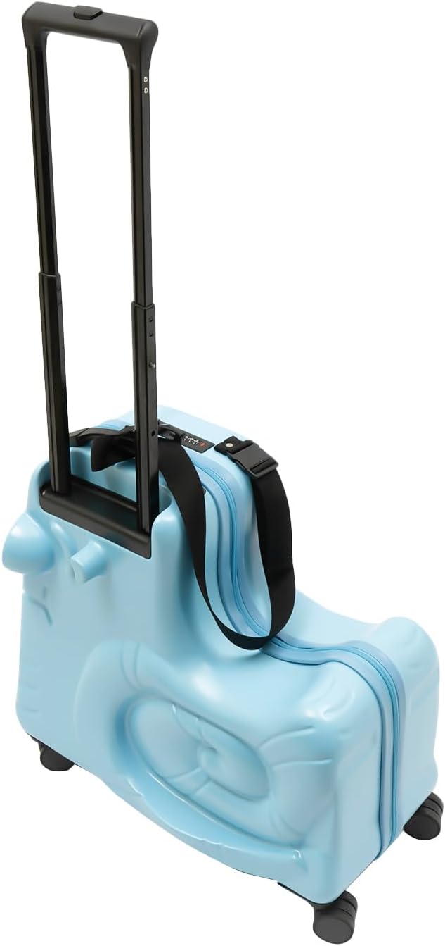 Childrens Travel Suitcase, Hardside Ride on Kids Luggage with Seat and Safety Belt 20 Inch Carry On Luggage Kids with 4 Silent Wheel Combination Lock for Toddler Ages 3-6 Girls and Boys