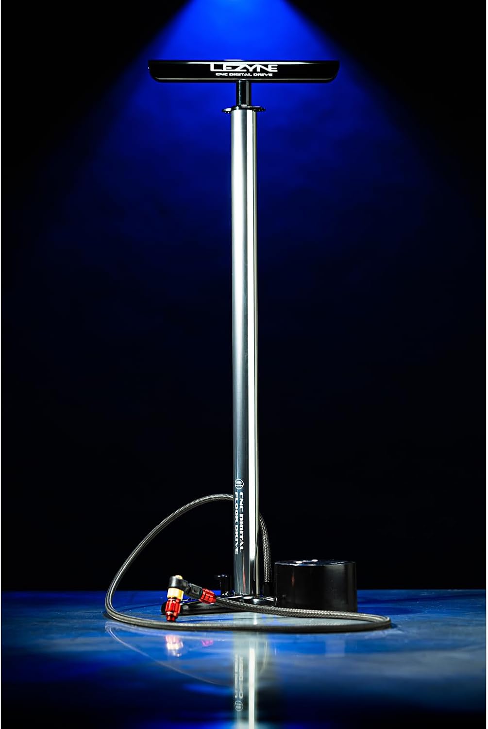 LEZYNE CNC Floor Drive 3.5 Bicycle Floor Pump with 3.5' Analog/Digital Gauge - CNC Machined Aluminum High Pressure 220PSI Tire Air Pump for Road/Track Bikes - ABS-1 Pro Chuck for Presta/Schrader Valve