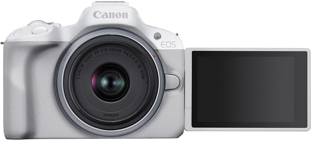 Canon EOS R50 Mirrorless Camera with 18-45mm Lens (White) Bundle with 64GB Memory Card + Canon 200ES EOS Shoulder Bag (3 Items)