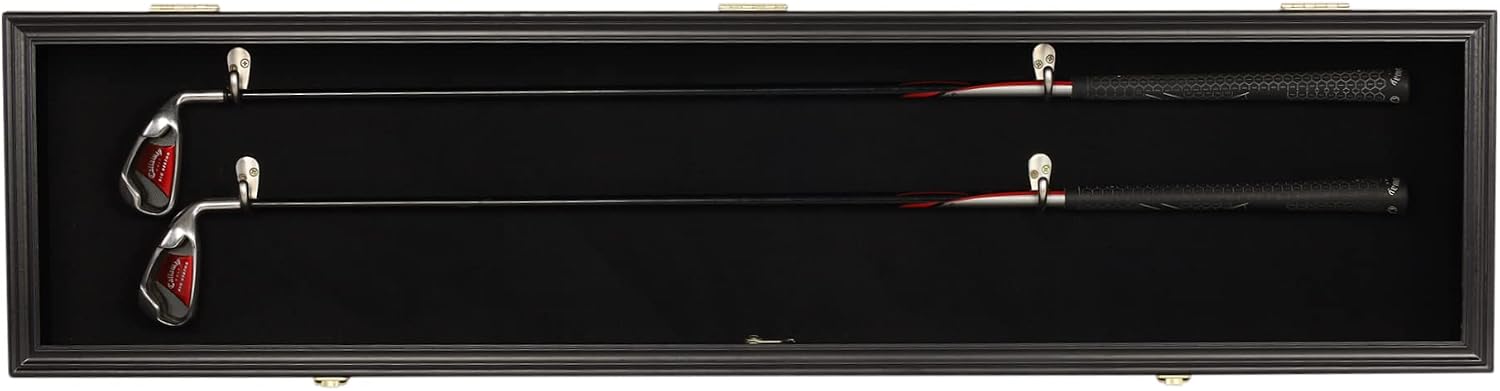DisplayGifts 44' Long Rifle Gun Shotgun, Saber, Sword or Golf Club Display Case Cabinet Rack Putter Shadow Box w/98% UV Protection Lockable Door (Black Finish)