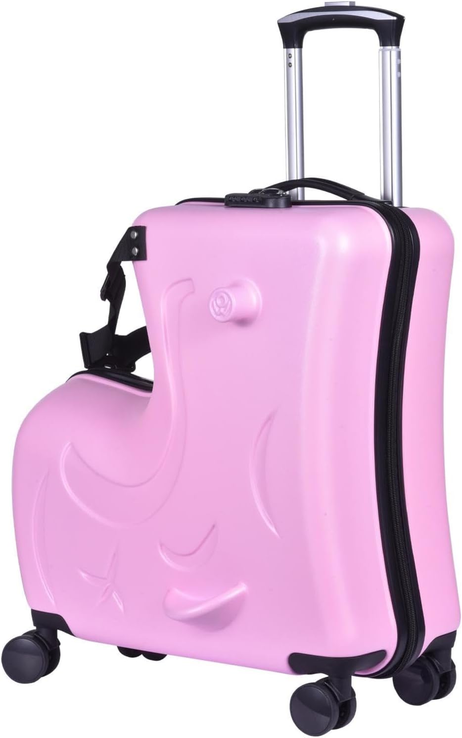 24 Inch Kids Ride On Travel Suitcase, Rolling Luggage with Wheels Carry Trolley Luggages with Password Lock, Children's Ride On Trolley for Children's Day Gift, Festival Gift (Pink)