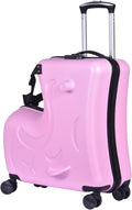 24 Inch Kids Ride On Travel Suitcase, Rolling Luggage with Wheels Carry Trolley Luggages with Password Lock, Children's Ride On Trolley for Children's Day Gift, Festival Gift (Pink)
