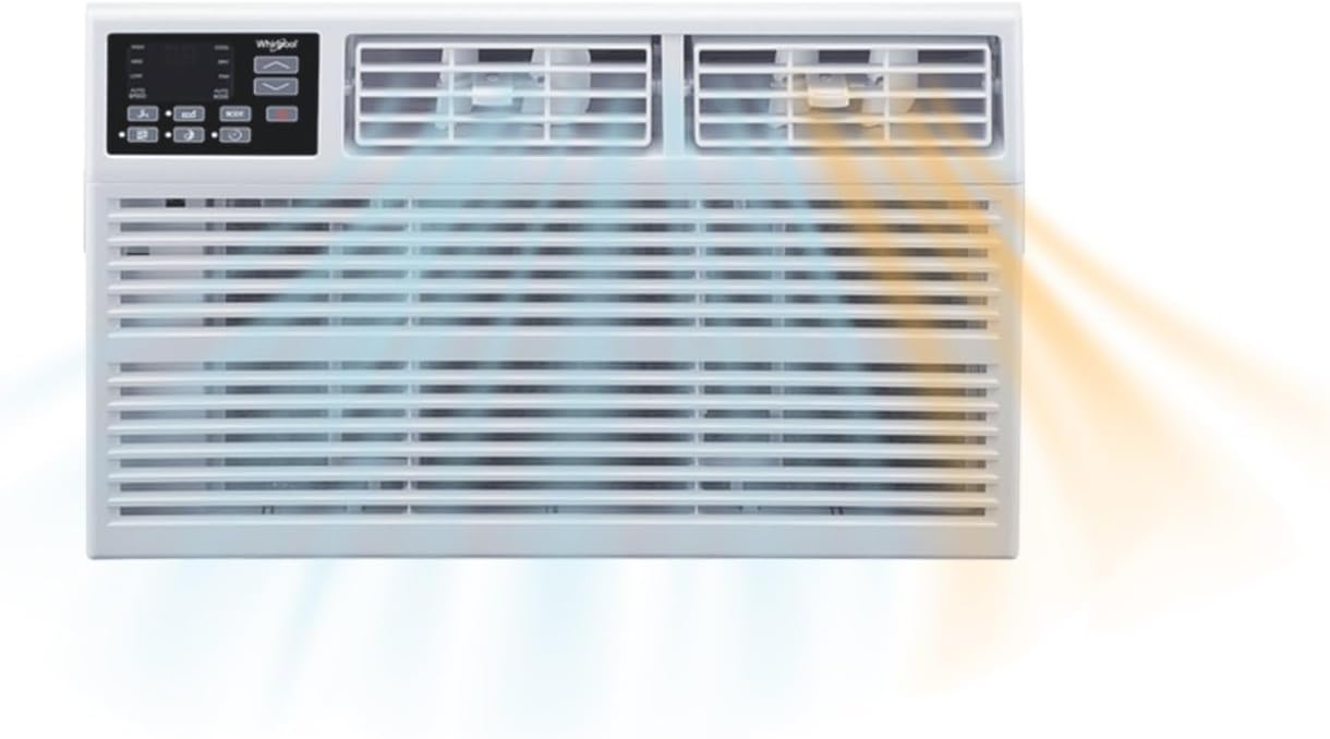 Whirlpool 12,000 BTU 230V Window Air Conditioner with Supplemental Heat, Window Mounted AC Unit with Heater for Apartment, Living Room, Bedroom, Rooms up to 550 Square Feet