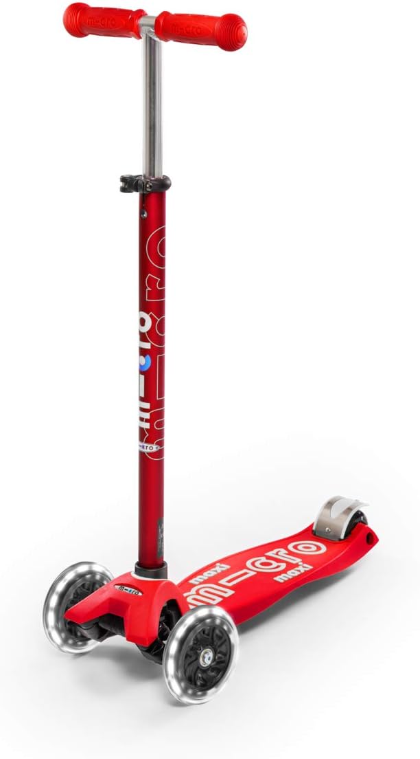 Micro Kickboard | Maxi LED Kids Scooter for Ages 5-12 | Children up to 110 lbs | 3 Wheel Lean-to-Steer Design | Adjustable T Bar | Smooth Ride, Motion Activated PU LED Wheels | Swiss Design