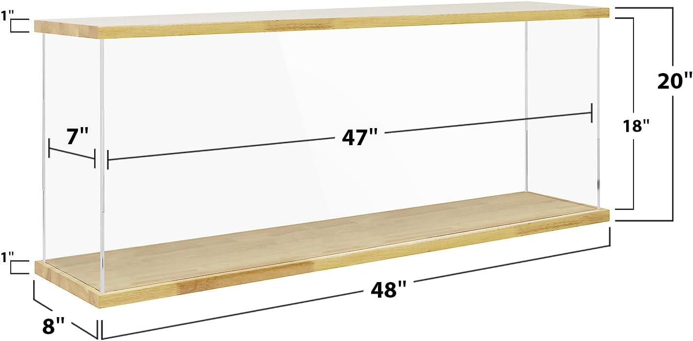 BenchPro Clear Acrylic Display Case for Trophy, Collectibles, Assemble Cube Display Box Stand Dust Proof Protection Showcase for Action Figures Toys. (1' Thick Wood, 20' H x 48' L x 8' D)
