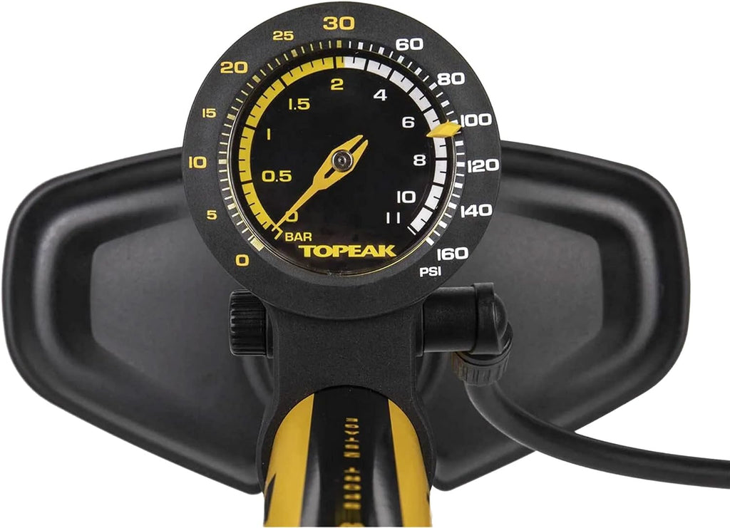Topeak JoeBlow Sport 2Stage Bike Pump – Dual-Stage High Volume & High Pressure, TwinHead DX5 for Presta, Schrader, Dunlop, Steel, Aluminum Construction, 160 PSI, Extra-Long Hose