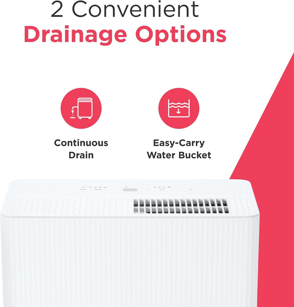 Frigidaire 22-Pint Portable Dehumidifier with Energy Star Certification for Small/Medium Rooms, Bedrooms & Bathrooms, Custom Humidity Control, Auto Shut Off, White