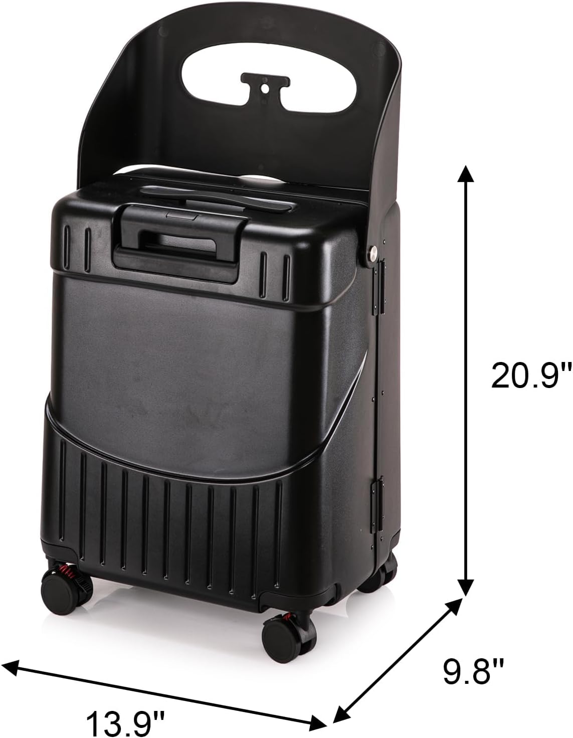 Hardshell Carry On Suitcase with Child Seat, Black Travel Luggage with Front Compartment & 4 Lockable Spinner Wheels, TSA Lock, USB Port, Luggage Cover, Safty Seatbelt (Front-Opening Black, 20 Inch)