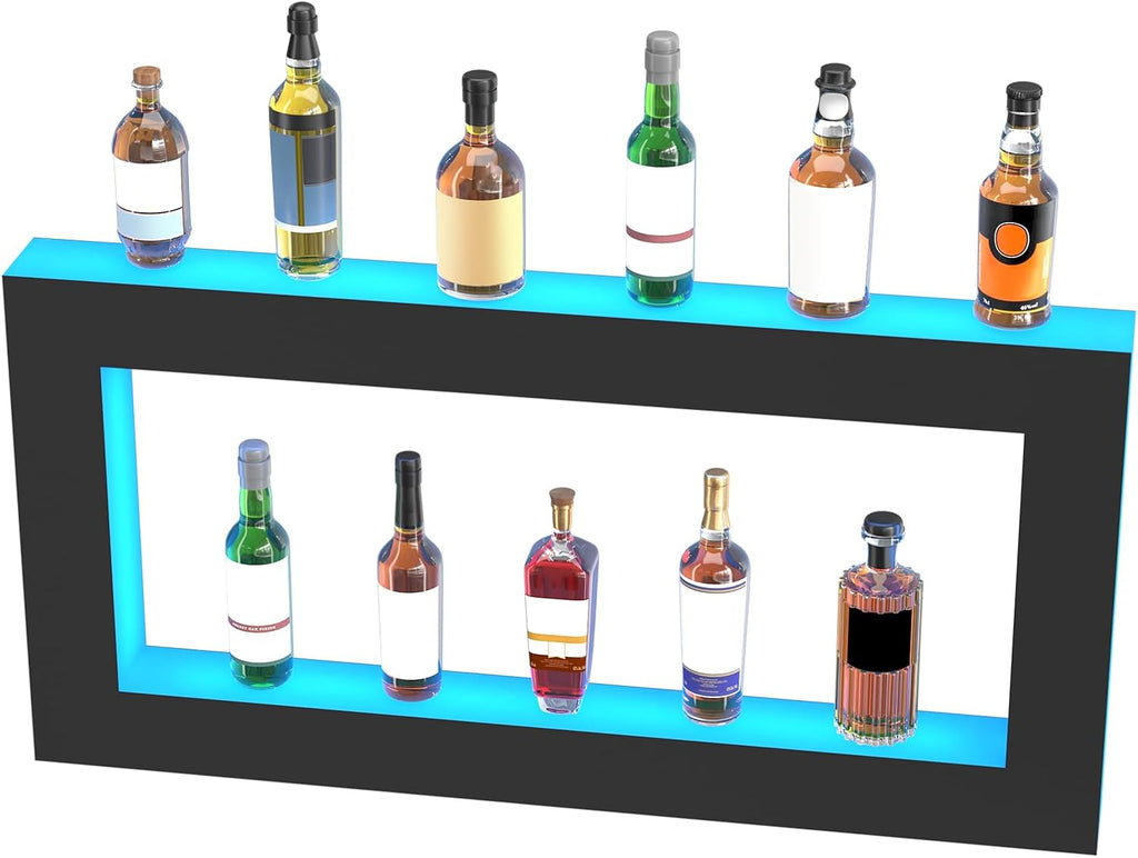 VEVOR LED Lighted Liquor Bottle Display Shelf, Square 48 Inches, Supports USB,Illuminated Home Bar Shelf w/RF Remote & App Control 7 Static Colors 1-4 H Timing, Acrylic Wall-Mounted Shelf