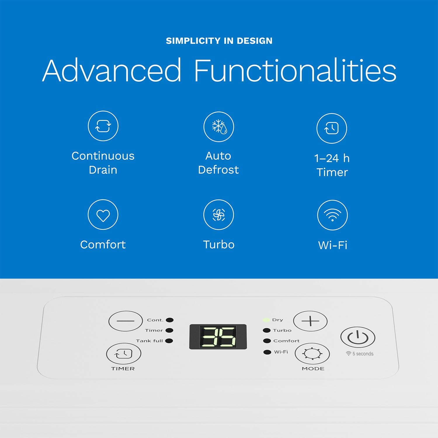 hOmeLabs Dehumidifier 1,800 Sq Ft Wi-Fi (8 Pint MAX 24 Pint at 95°F, 90% RH) for Advanced Humidity & Moisture Control, Quiet, Efficient, Auto Shut-off, Ideal for Home, Basement, Office