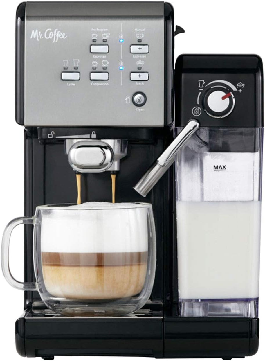 Mr. Coffee One-Touch Coffee House Espresso and Cappuccino Machine in Black Stainless