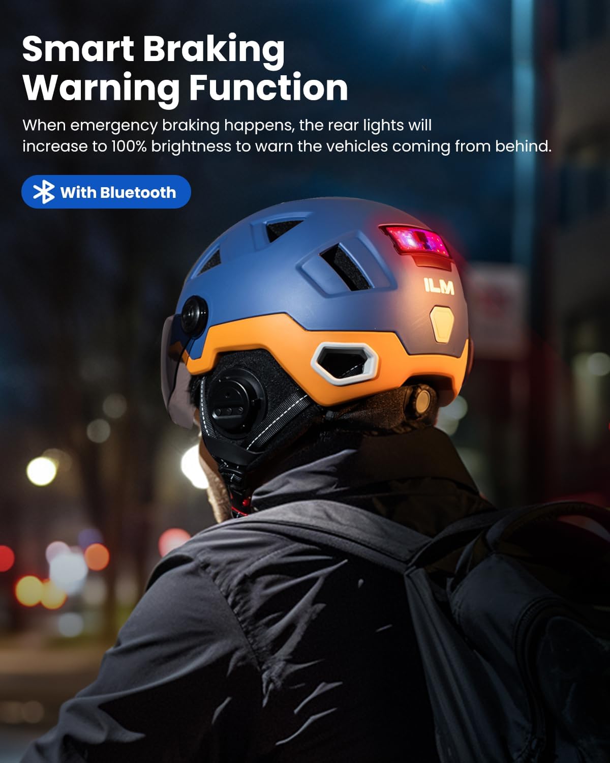 ILM Smart Adult Bike Helmet with Automatic G-Sensor Turn Signal & Brake Warning LED Light Control Road Cycling Helmet E3-12LS