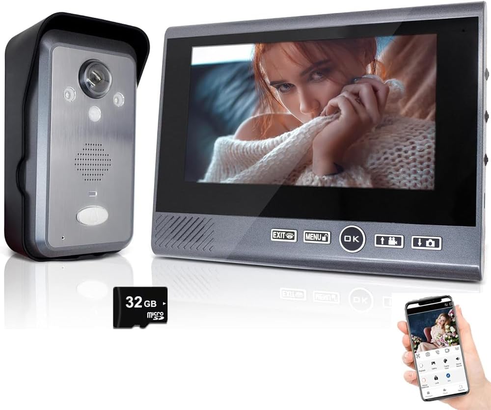Ring Doorbell Wireless,Doorbell Camera Night Vision 1080P HD Camera,7 Inch TFT Screen Monitor,Support Tamper Alarm & Motion Detection,Long Standby,Visual Intercom Doorbell (1 Doorbell +1Monitor)