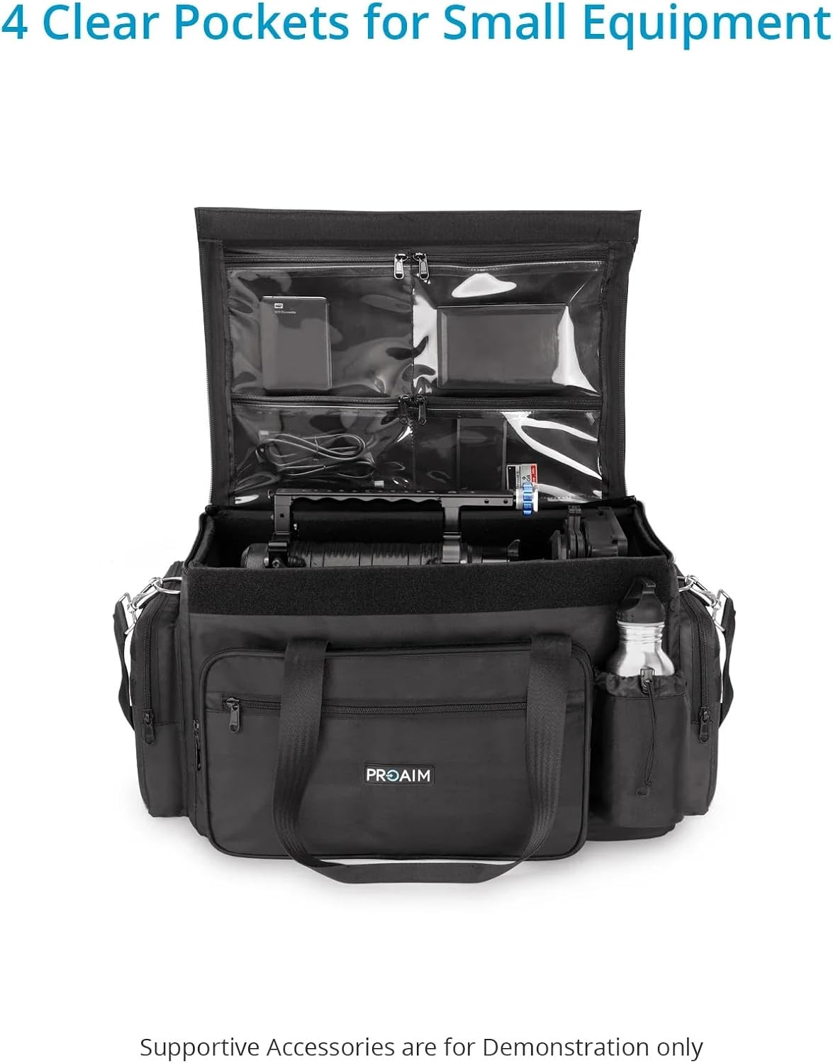PROAIM Cine Cube Bag for Camera Gear, Photographer, Videographer Videomakers. Solid & Spacious, Removable Pouches, 4 Clear Pockets & Back Slate Pocket. Bottle Holder, Waterproof + Sling (P-CBCC-01)