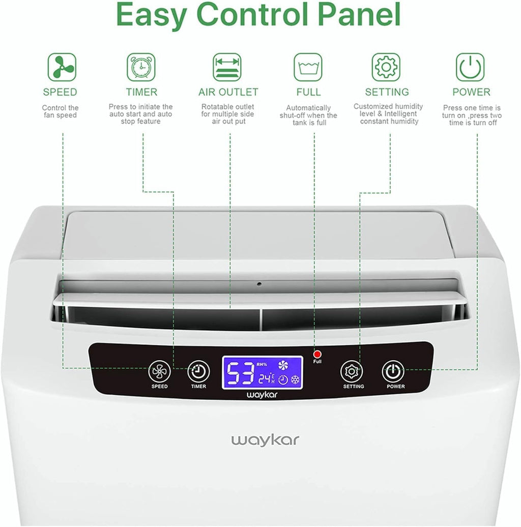 Waykar 34 Pints Energy Star Dehumidifier for Spaces up to 2,000 Sq. Ft at Home, in Basements and Large Rooms with Drain Hose and 0.66 Gallons Water Tank