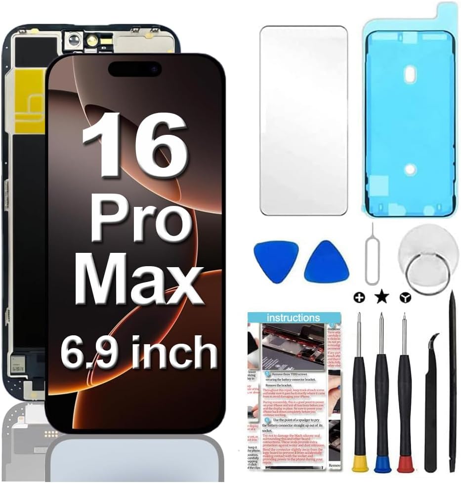 Fixerman for iPhone 16 Pro Max Screen Replacement 6.9 inch, 3D Touch LCD Display Digitizer Assembly with Repair Tools - Model A3296,A3084,A3295,A3297
