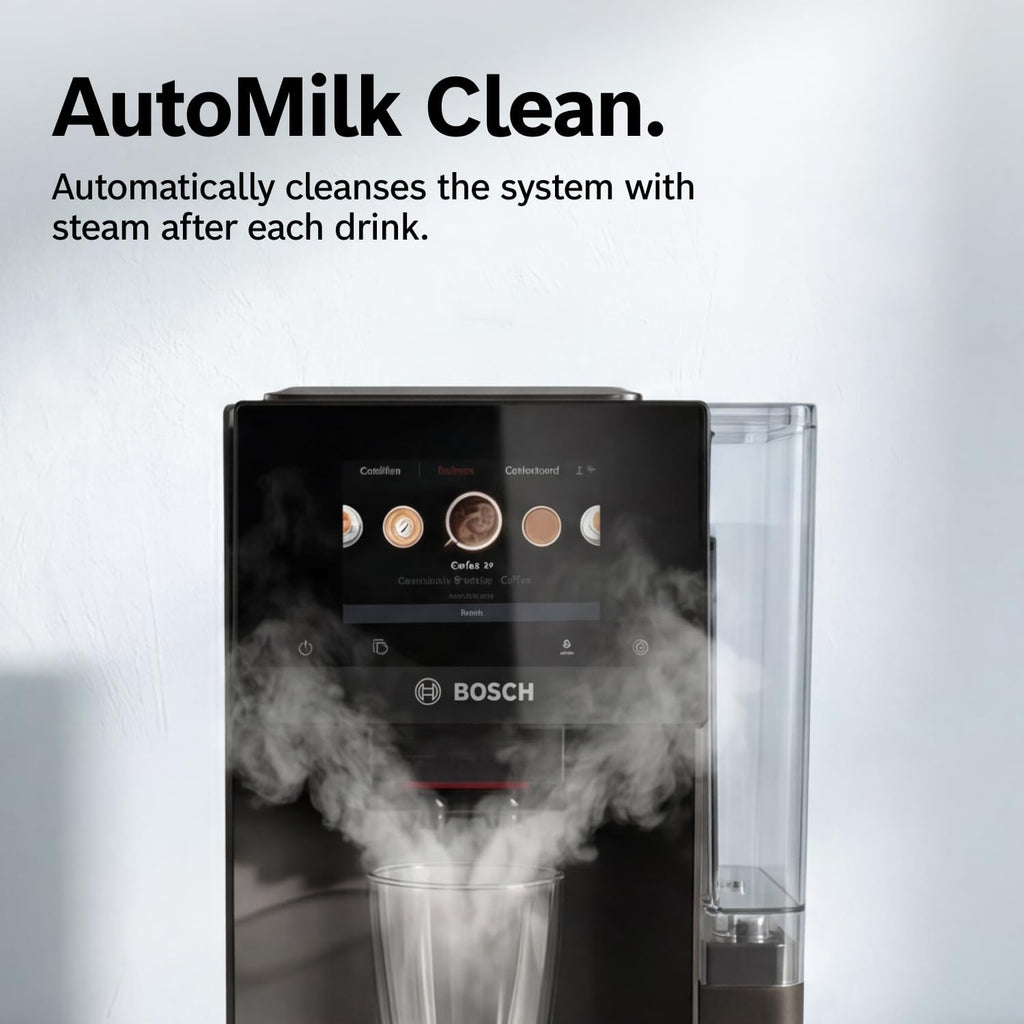 Bosch Fully Automatic Coffee and Espresso Machine - 35 Drinks, Double Cup Barista Style Super Coffee Maker - Touchscreen, Large Bean Capacity - Easy Clean, Maintenance - Black - TPU60309