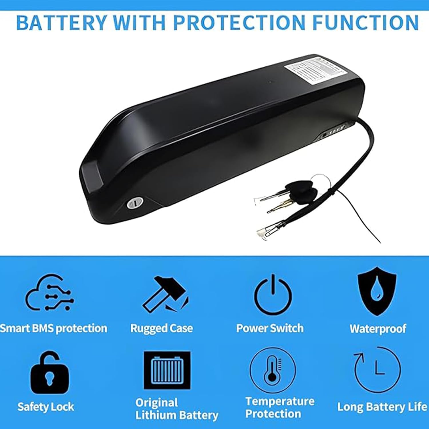 BAFANG Electric Bicycle Battery 48V13AH/20AH, 52V20AH Polly Lithium-ion Battery, with Charger and Keys,for 500W 750W 1000W 1500W Motors and Conversion Kits