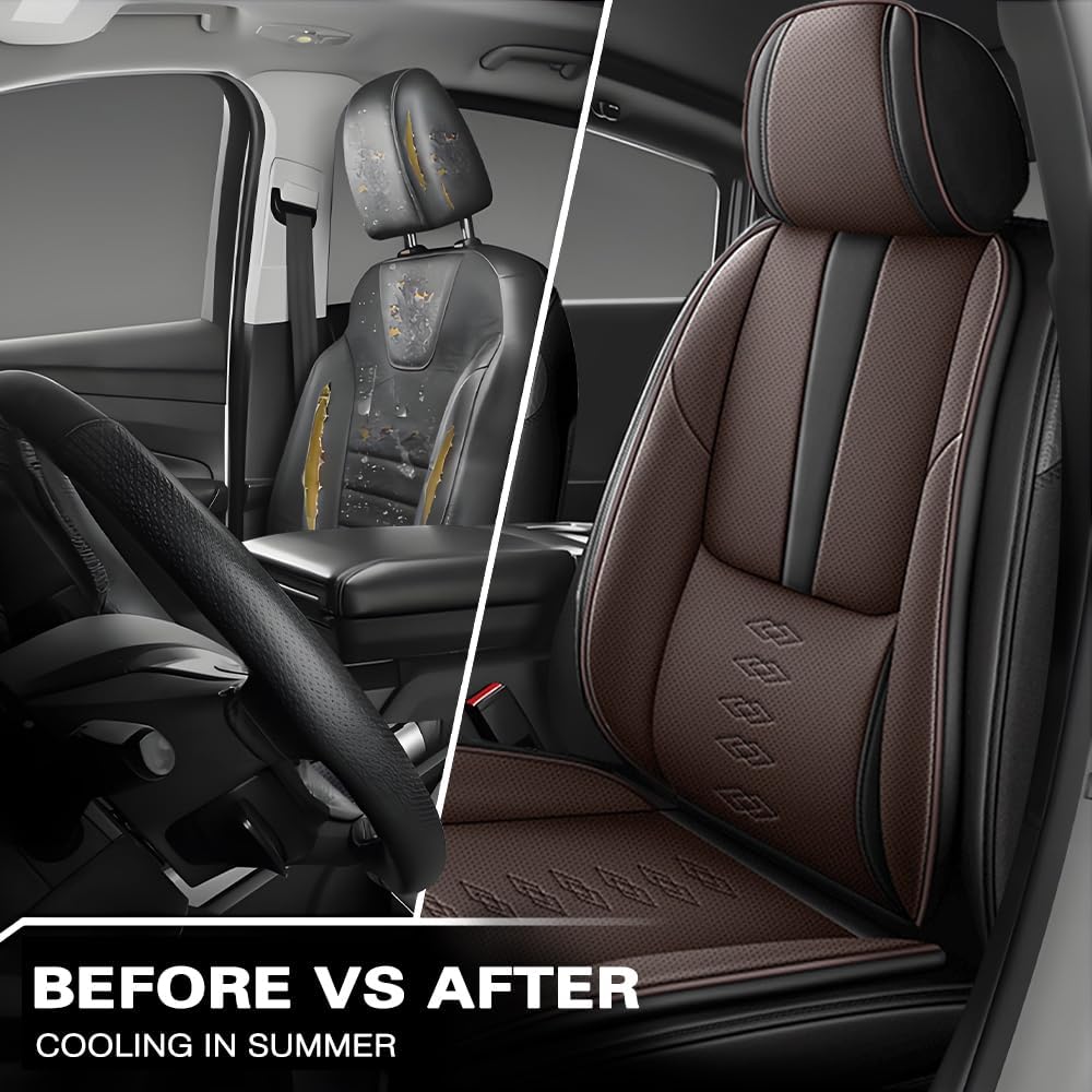 for Land Rover Discovery 1999-2024 2025 Leather Seat Covers,Waterproof Anti-Slip Car Seat Protectors,Soft Only Front Car Seat Cushions,Easy to Install Car Seat Covers(Black-Coffee,2 Seats)
