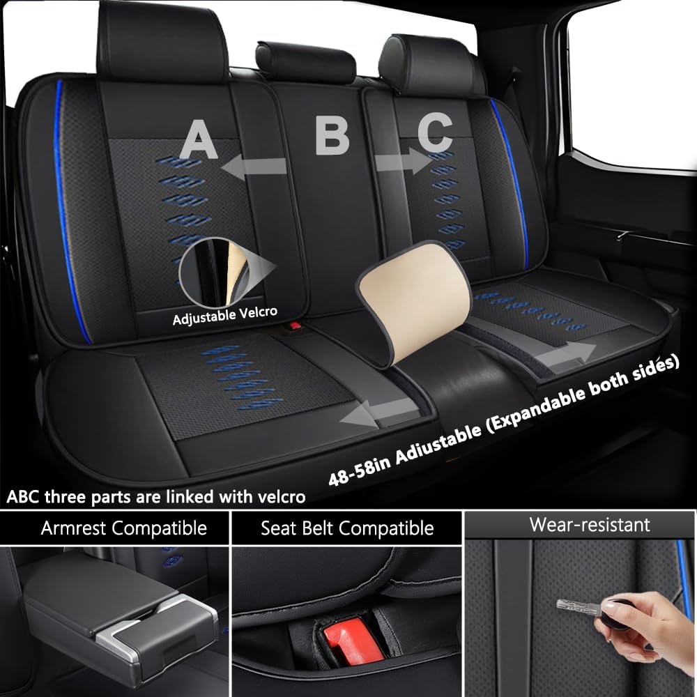 Full Set Seat Covers for Mini Countryman 2013-2024 2025,Leather Car Seat Cover,Soft Seat Cushion Covers with Airbag,Waterproof Automobile Seat Protectors for Countryman(Black Blue,Standard)