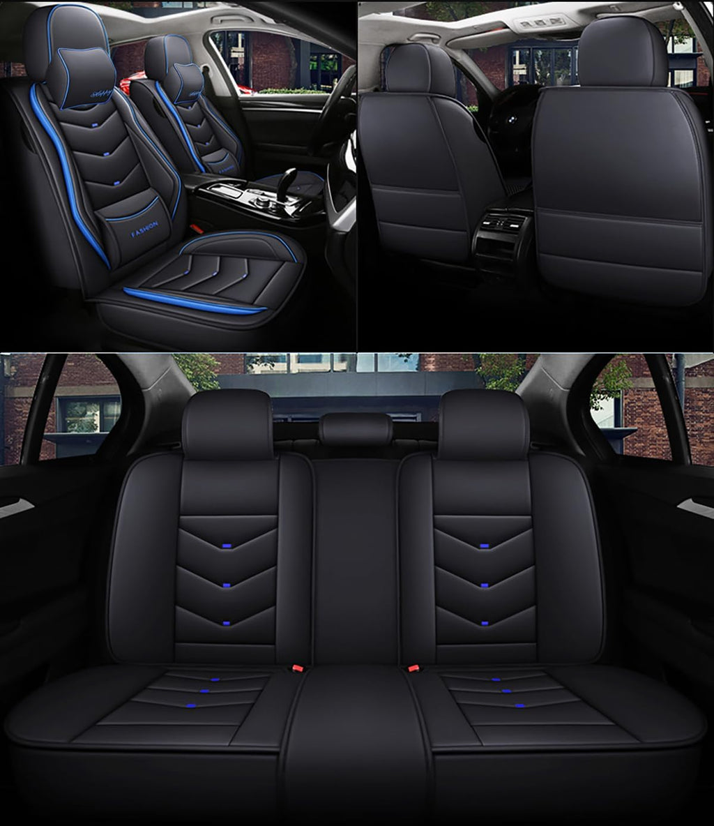 Car Seat Covers Full Set for Nissan Pathfinder 2015-2025 Leather Seat Covers, Waterproof Non-Slip Breathable and Wear Seat Cover, Car Seat Protector Adapted Airbags（Luxury, Black+Blue）