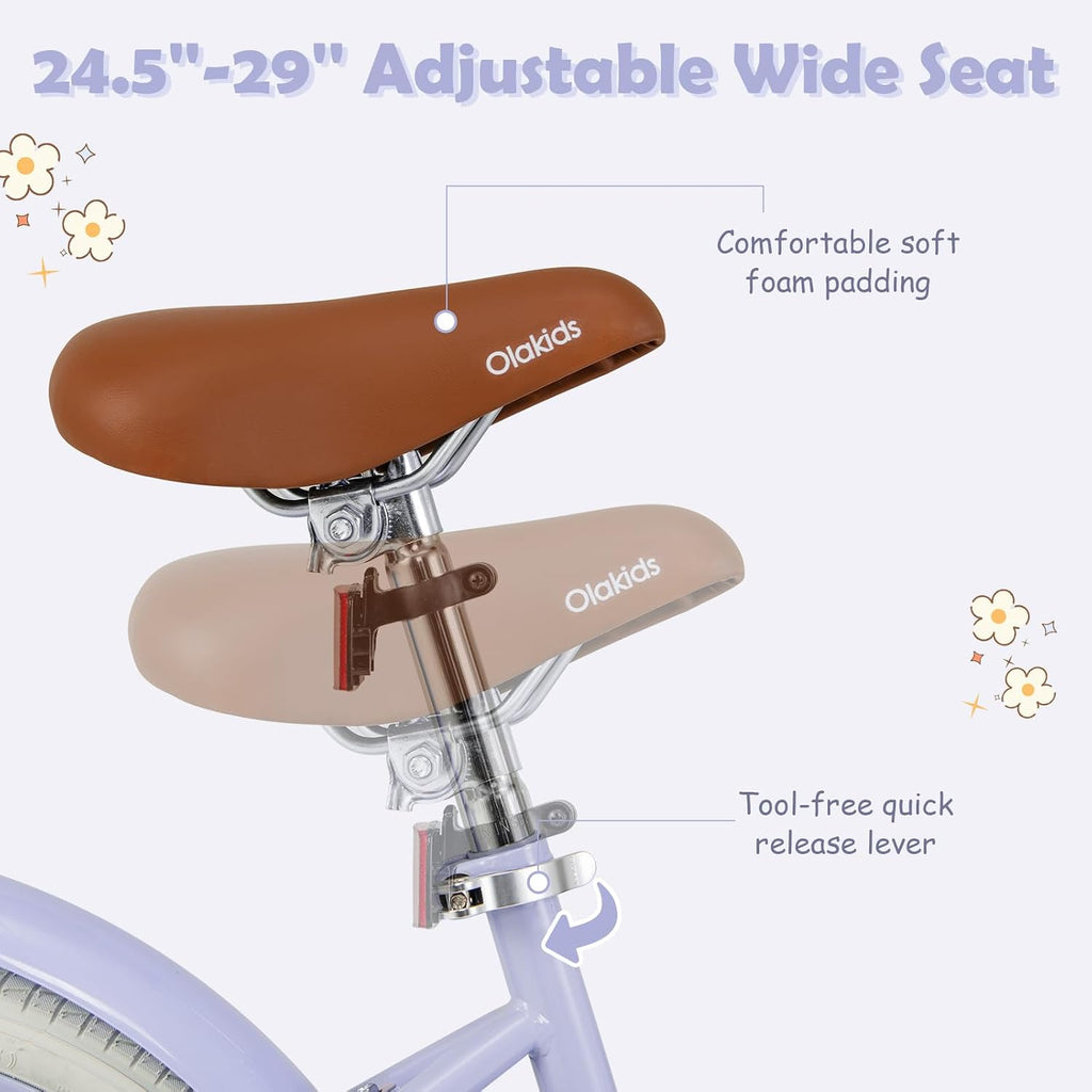 Olakids Kids Bike, 12 14 16 18 20 Inch Toddlers Bike with Training Wheels Rattan Basket Safety Bell Adjustable Seat and Handlebar, Children's Bicycle for Girls Boys
