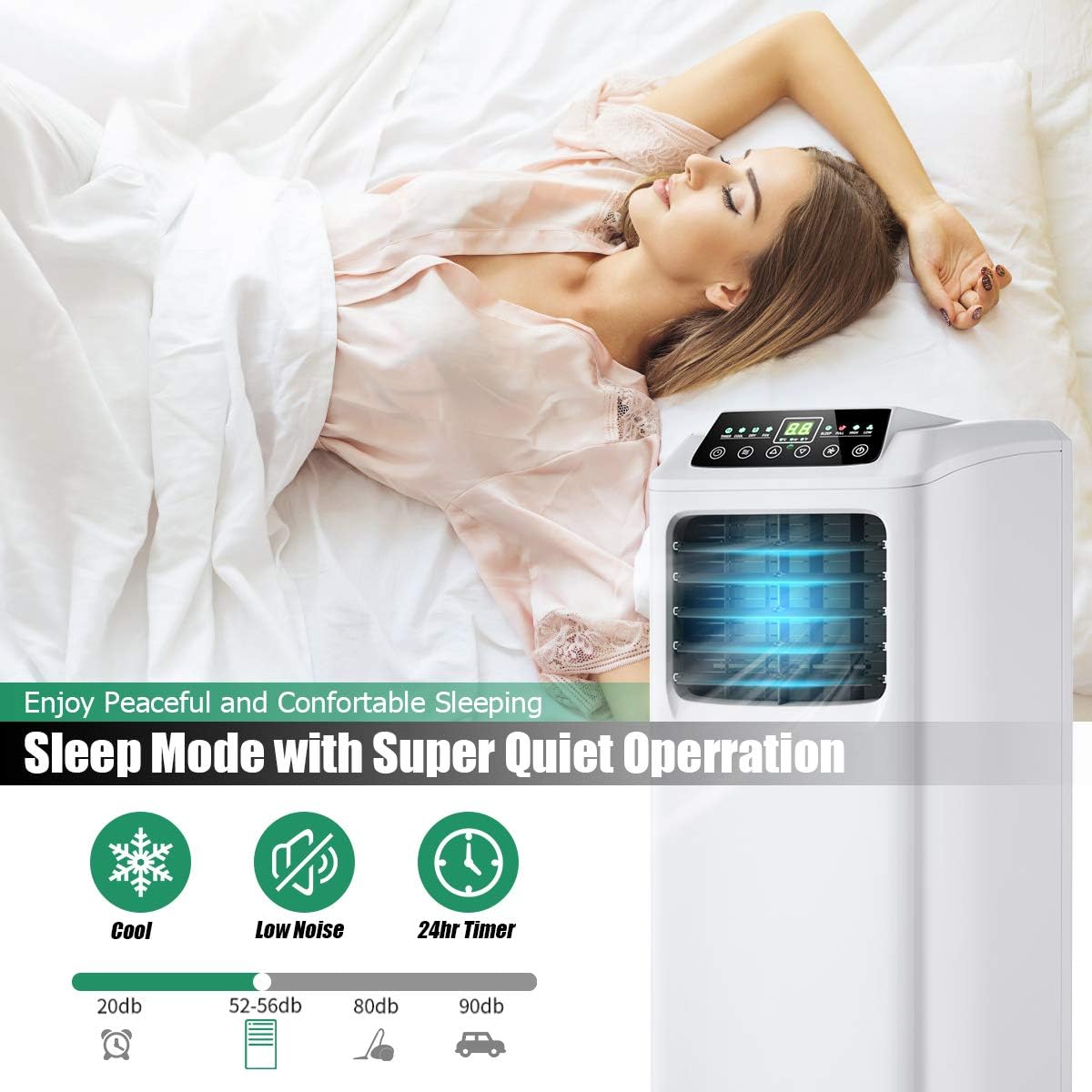 COSTWAY 8000 BTU Portable Air Conditioner, 3-in-1 Air Cooler w/Built-in Dehumidifier, Fan Mode, Sleep Mode, Remote Control& LED Display, Rooms Up to 230+ Sq. ft, for Home Office (White and Black)