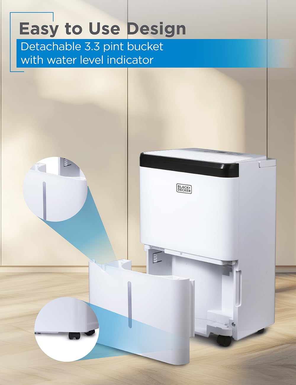 BLACK+DECKER 1000 Sq. Ft. Dehumidifier for Home, Bedroom and Basement, Up To 9 Pints Per Day, ENERGY STAR Certified, 3.3-Pint Bucket, LED Display, Auto Defrost & Restart, BDT08TW, White
