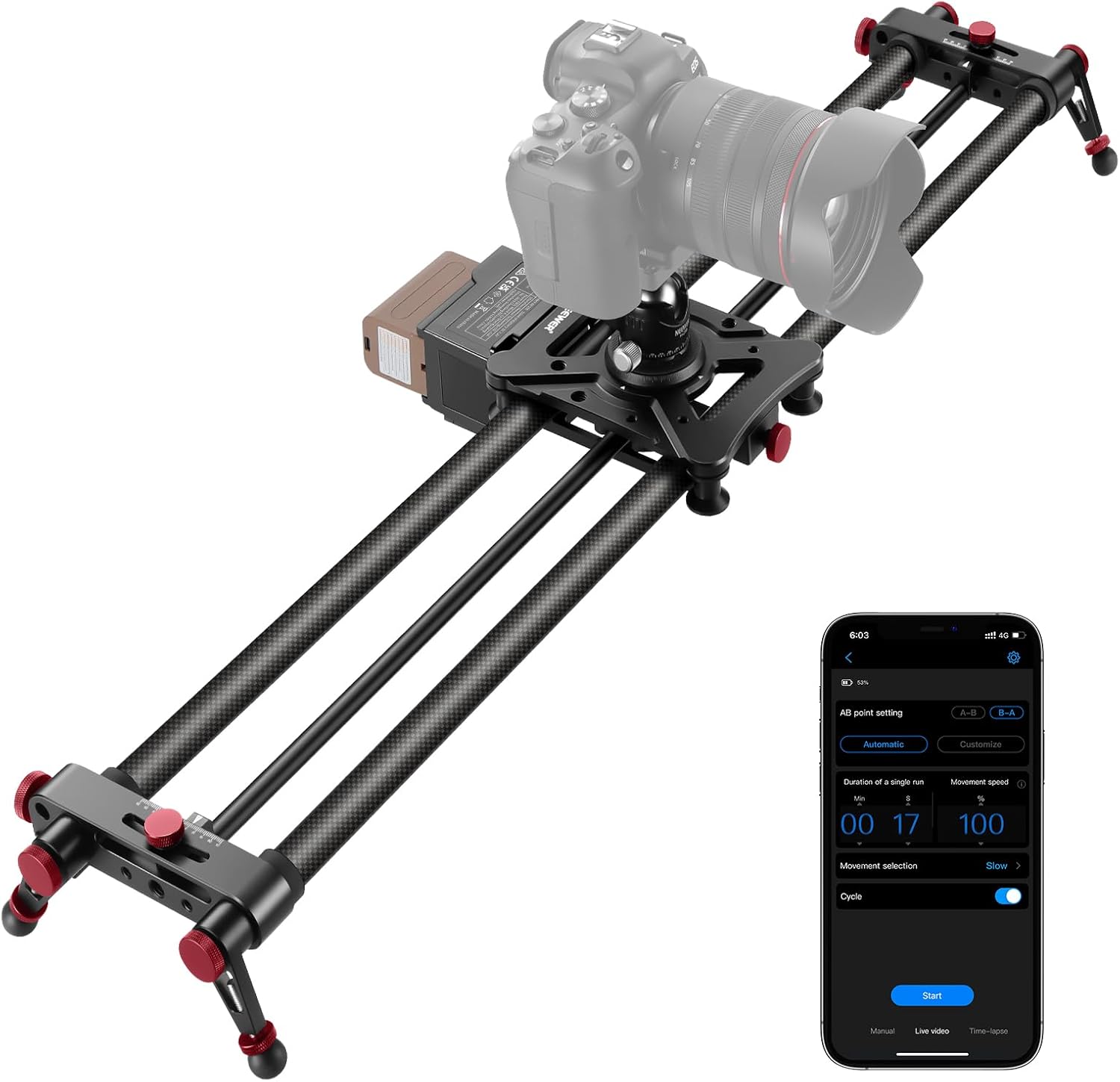 NEEWER 31.5'/80cm Motorized Camera Slider, App Wireless Control DSLR Carbon Fiber Dolly Rail Slider with 4400mAh F750 Battery (Charger Not Included), Support Video Mode, Time Lapse Photography, ER1-80
