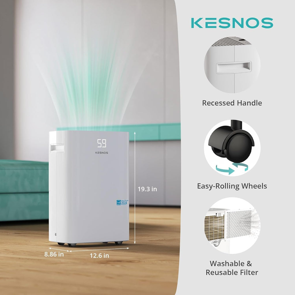 Kesnos 4500 Sq. Ft Dehumidifier for Home with Drain Hose -Ideal for Basements, Bedrooms, Bathrooms, Laundry Rooms -with Intelligent Control Panel, Front Display, 24 Hr Timer and 0.69 Gallon Water Tank