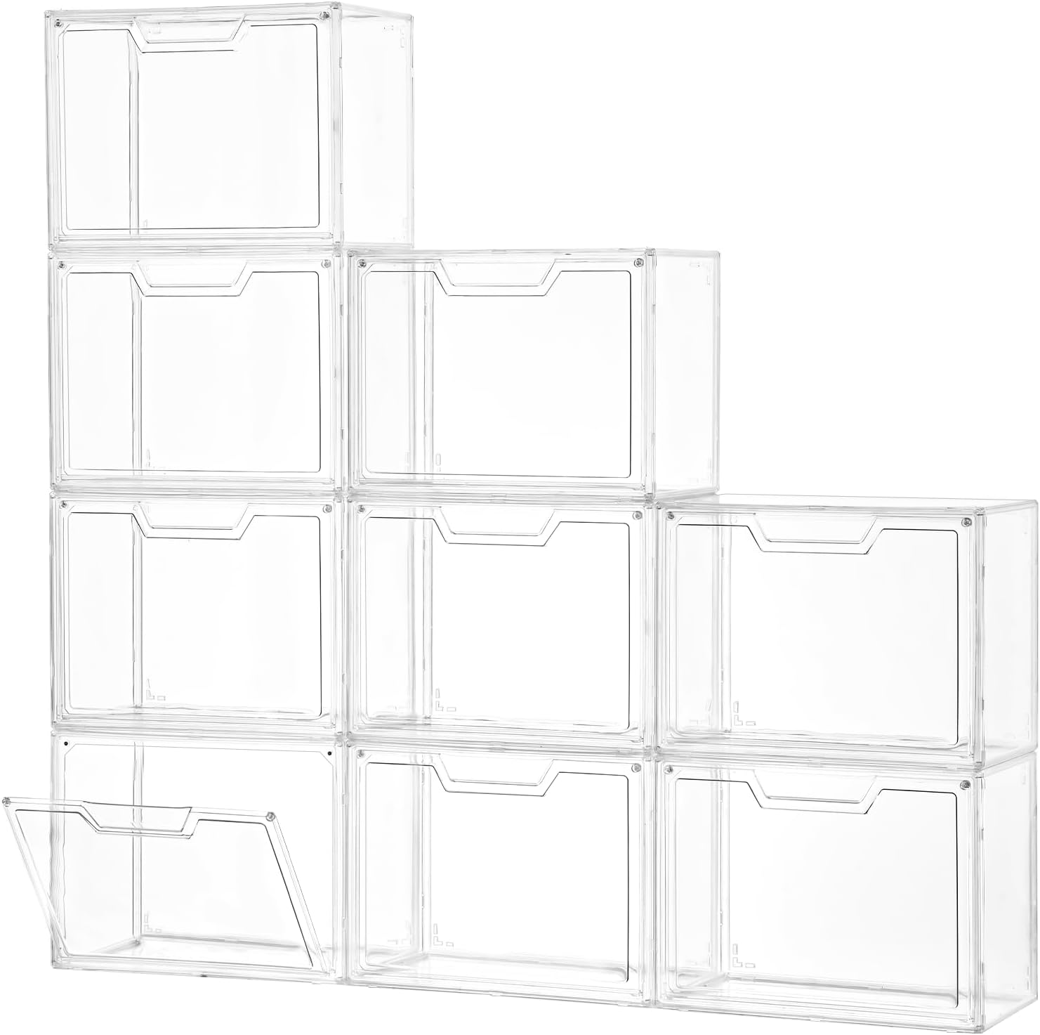 Freebat Stackable Storage Organizers, Clear Acrylic Display Case, 9-Pack Acrylic Boxes with Lids, Clear Storage Containers Storage for Handbags, Collectibles & Figures
