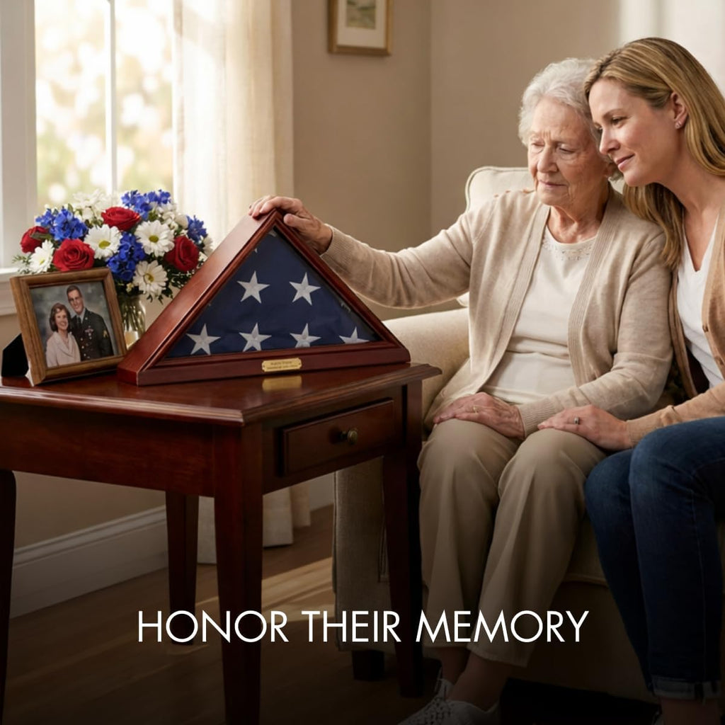 Bey-Berk Custom Personalized Solid Wood Triangle Glass Front Flag Display Case, Holds 5' x 9.5' Folded Funeral Flag or Burial Flag(Mahogany)