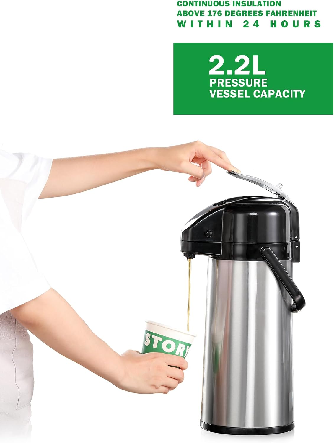 NUPANT Commercial Airpot Coffee Brewer 2.2L/74oz Dirp Coffee Maker with 24H Insulated Thermal Carafe Stainless Steel Pour Over Coffee Machine 120V/1450W COFFEE Dispenser for Café Restaurant Cafateria