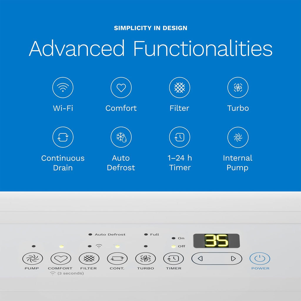 hOmeLabs Dehumidifier 7,500 Sq Ft Wi-Fi with Pump (50 Pint MAX 120 Pint at 95°F, 90% RH) for Home, Office, Basements with Powerful Moisture Removal, Humidity Control, Auto Shut-off, Quiet Operation
